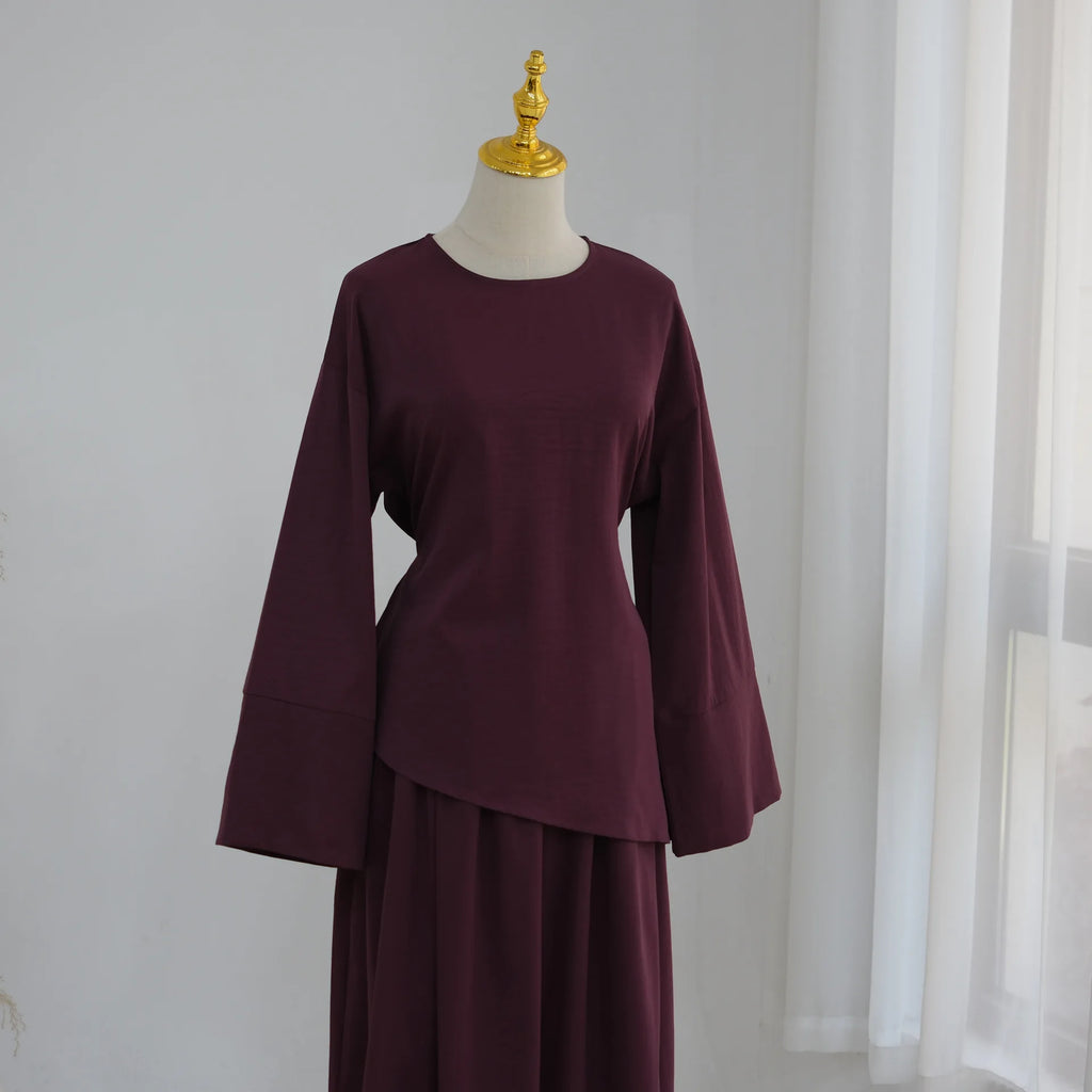 Elegant Muslim Women 2 Piece Abaya Set Ramadan Modest Summer Daily Turkey Top and Skirt Suit Islamic Casual Outfit for Eid