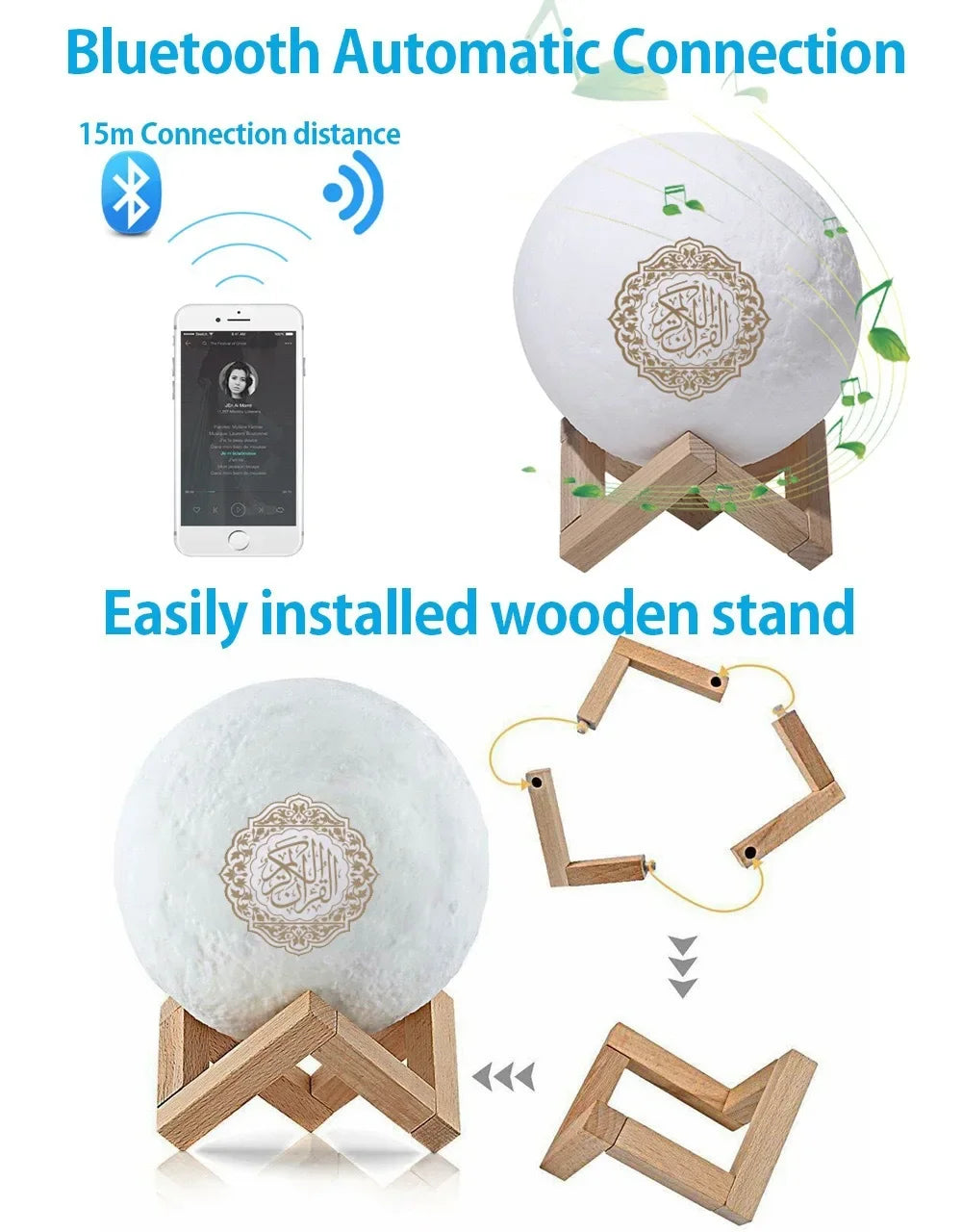 Quran Islam Arabic Koran Muslim Ramadan Azan Wireless Portable Bluetooth Speaker Bright Night Light Lamp Holy Islamic Arab Music