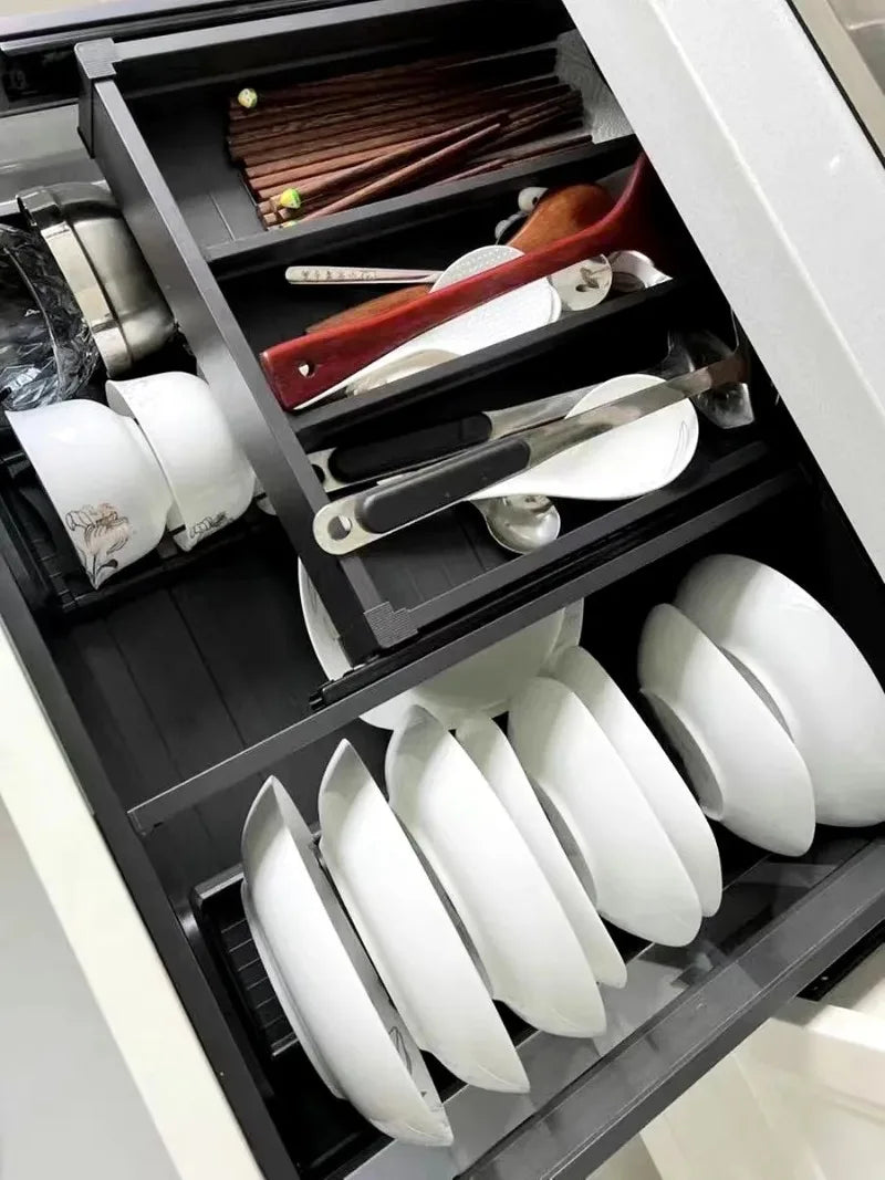 Pull Out Kitchens Cabinets Baskets Drawer Style Bowl Dish Storage Baskets Organization Three Layers Kitchens Shelf Thicken