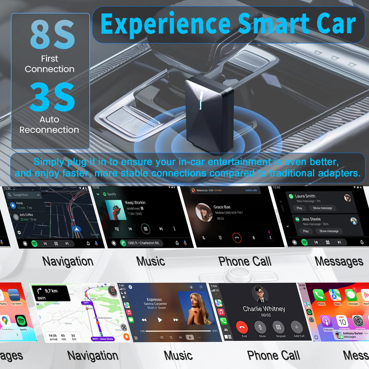 Kompakter Kabelloser CarPlay Android Auto USB-Adapter, Kabelgebunden zu Kabellos Upgrade, Einfache Installation, Automatische Verbindung, Kompatibel mit 98% aller Autos