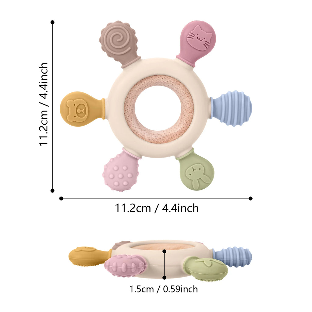 1PC Silicone Teether Baby Ring Shape Wooden Teether Ring Kid Gift BPA Free Silicone Children Goods Kid Teething Toy