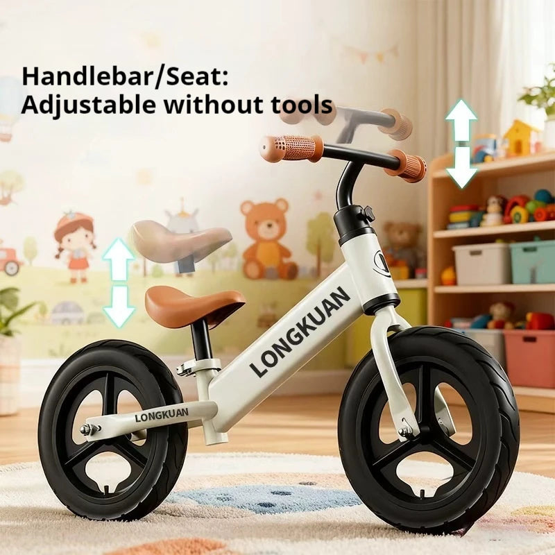 12 Inches Balance Bike High Carbon Steel Frame Adjustable Handlebar Adjustable Seat Two Wheeled Gliding Push Bike Outdoor Riding