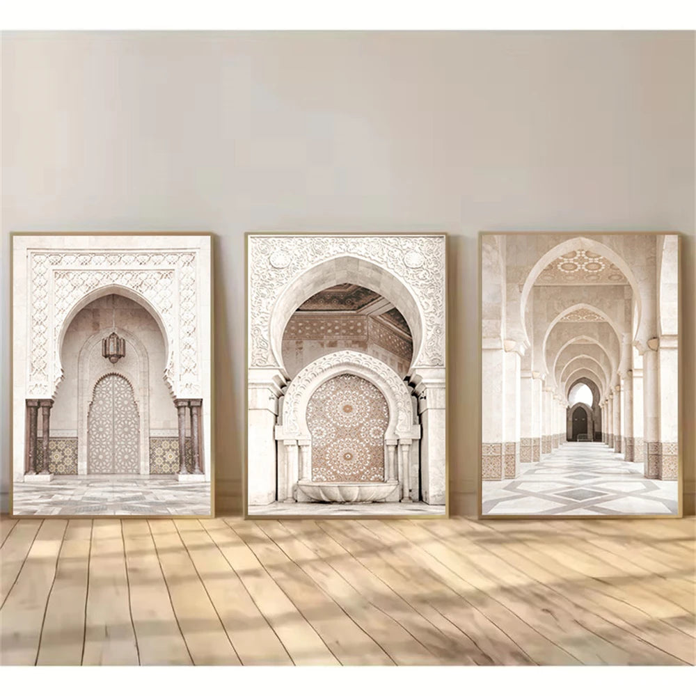 Islamic Arabic Architecture Beige Posters Canvas Painting Morocco Door Wall Art Print Picture Modern Living Room Interior Decor