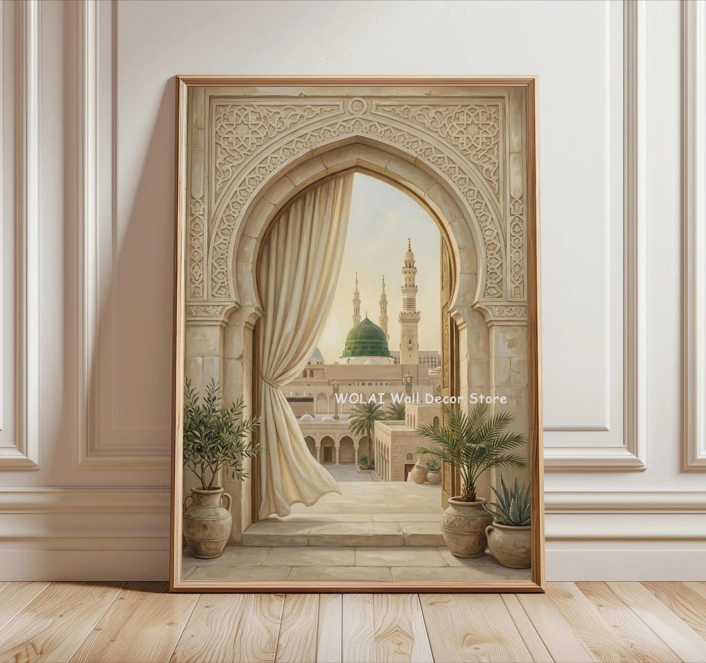 Islamic Medina Arch Canvas Prints Mosque Architecture Mediterranean Olive Tree Lemon Wall Art Posters for Modern Home Decor Gift