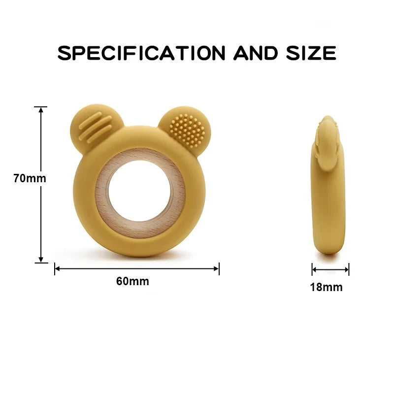1PC Baby Silicone Wooden Teether Ring Cute Bear Infant Nursing Teething Toys Newborn Health Care Chewing Toy Baby Accessories