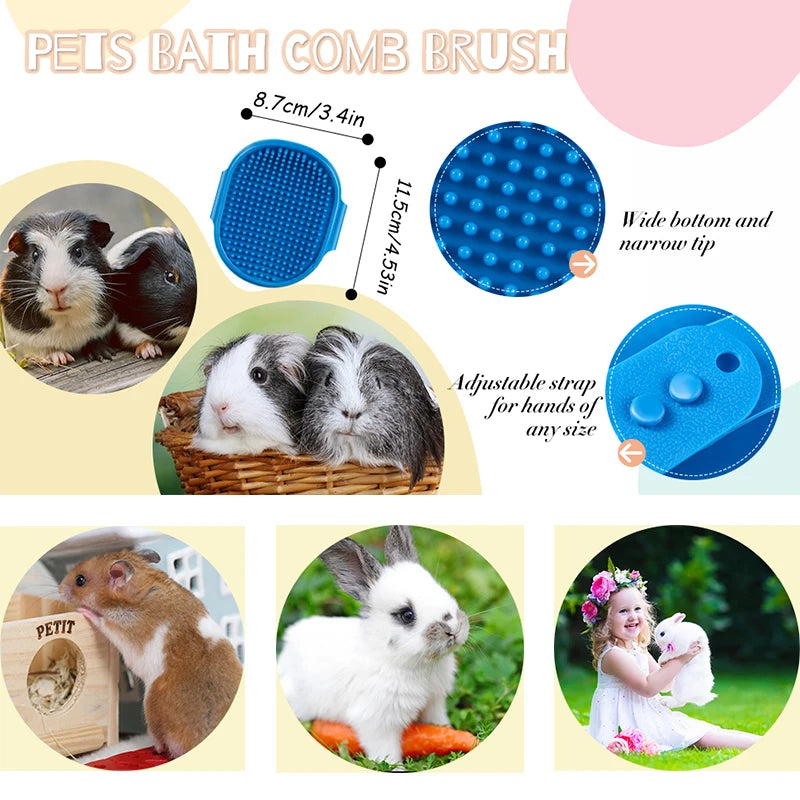 4Pcs Rabbit Grooming Kit with Tear Stain Remover Combs Pet Nail Clipper Double-Sided Shampoo Bath Brush Hamster Rabbit Supplies