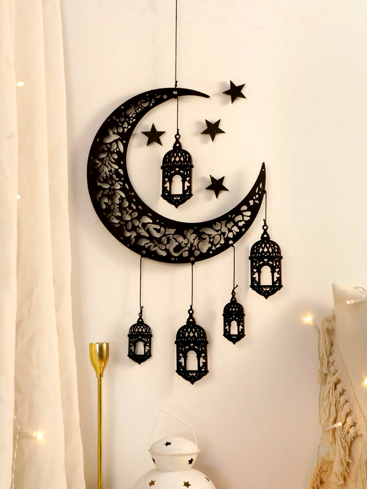 Hohle Mond- und Sternlaterne aus Holz – DIY-Ramadan-Hängedekoration, islamische Eid Mubarak-Festivaldekorationen, Ornament islamische Geschenke