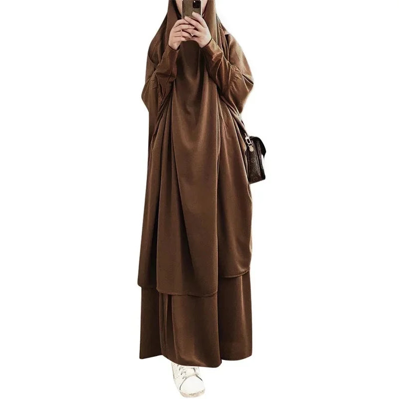 Eid Women Long Khimar 2 Piece Set Prayer Garment Djellaba  Abaya Muslim Ramadan Gown Dubai Arab Islamic Niqab Burka Jubah Jilbab