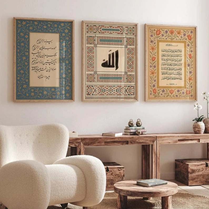 3pcs/set Islamic Muslim Qur'an Canvas Poster Ayat Al Kursi Arabic Calligraphy Wall Art Prints for Modern Living Room Home Decor