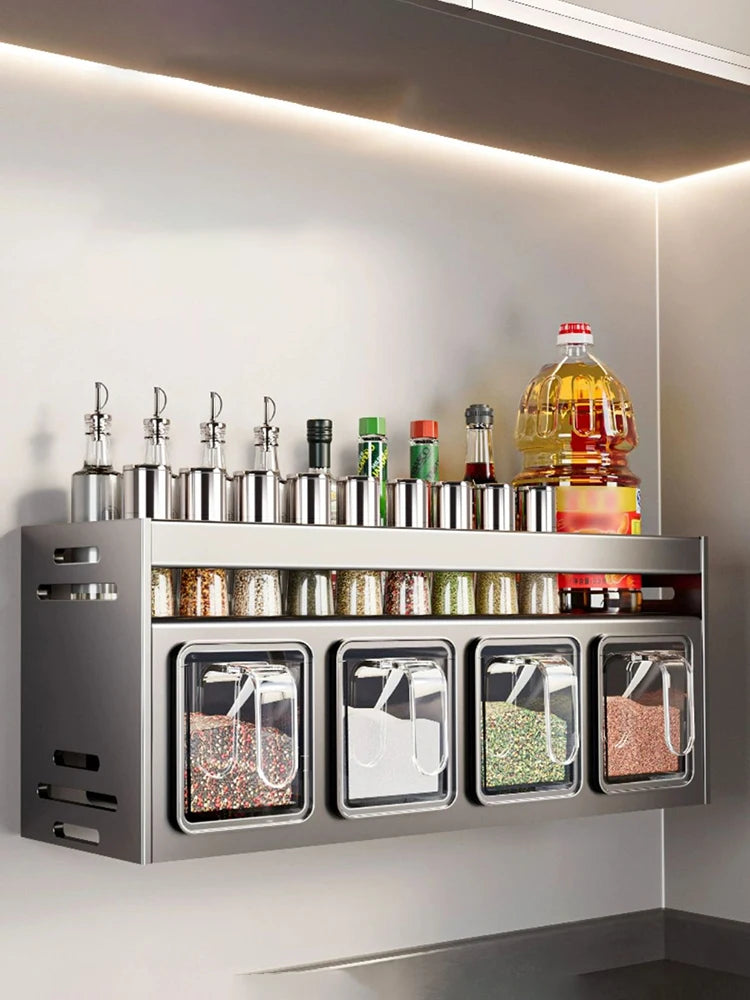 1 Equipped Kitchen Seasoning Shelf, No Drilling, Wall Hanging, Countertops, Cabinets, Multi-Functional Seasoning Storage Shelf