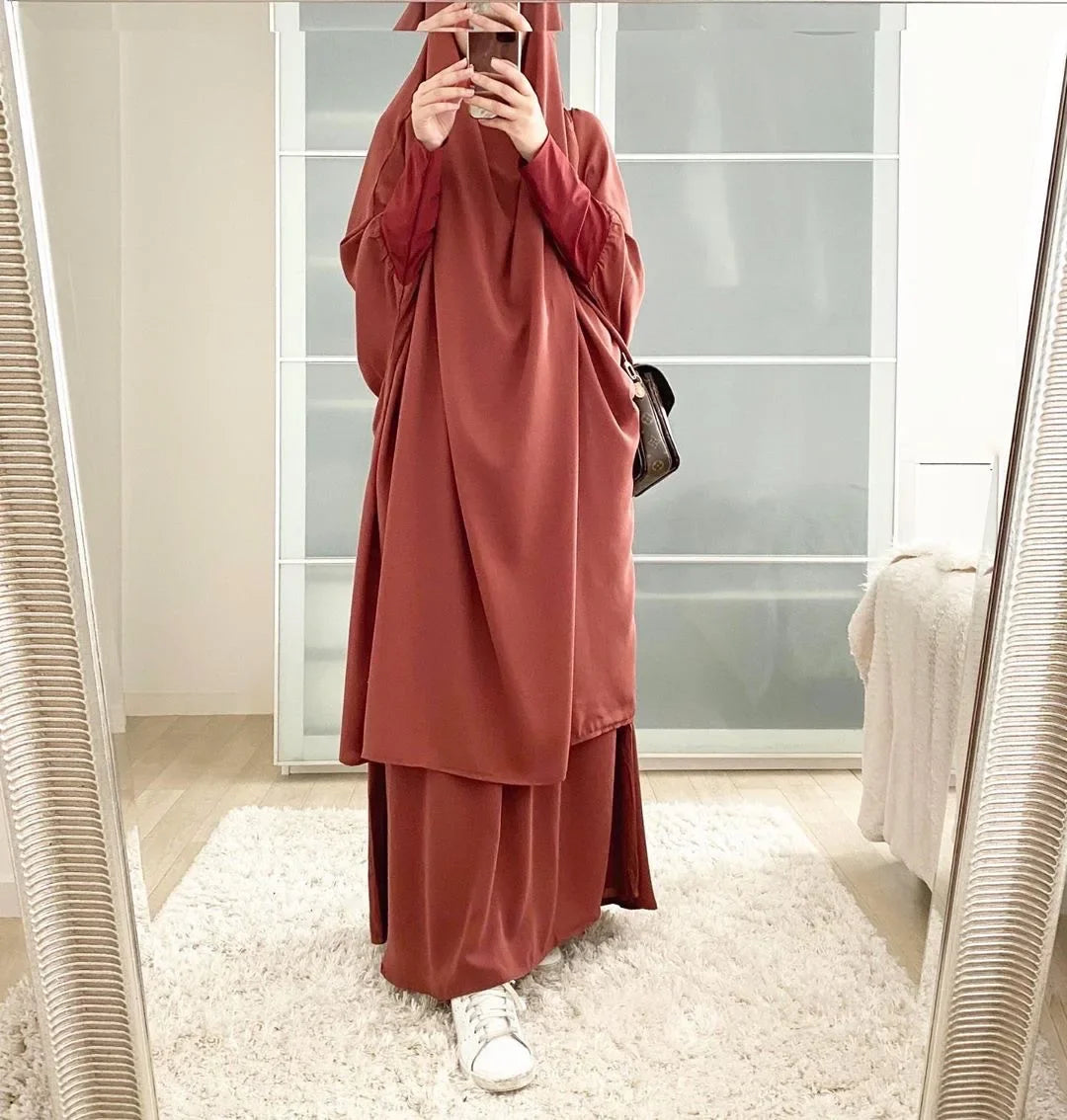 Eid Women Long Khimar 2 Piece Set Prayer Garment Djellaba  Abaya Muslim Ramadan Gown Dubai Arab Islamic Niqab Burka Jubah Jilbab
