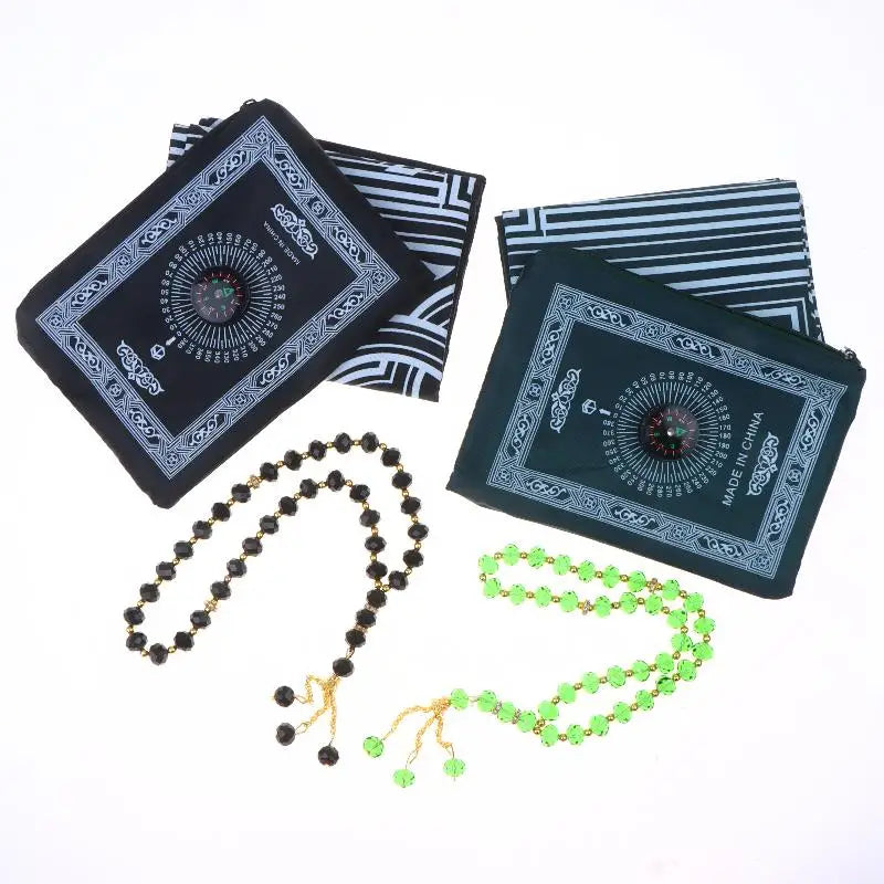 Islamic Travel Prayer Mat With Beads Portable Prayer Rug With Compass Waterproof Muslim Prayer Mat For Ramadan Gifts