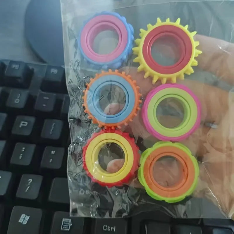 6PCS Rotating Fidget Ring for Kids Sensory Finger Spinner Anti Anxiety Autism ADHD Quiet Stress Relief Gifts Classroom Prizes