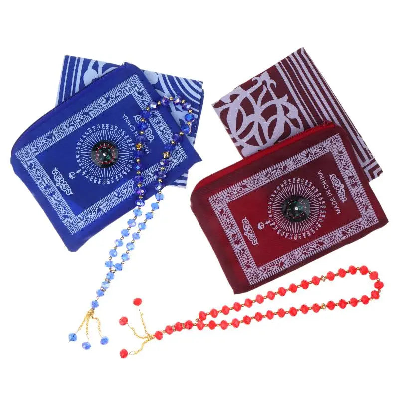 Islamic Travel Prayer Mat With Beads Portable Prayer Rug With Compass Waterproof Muslim Prayer Mat For Ramadan Gifts