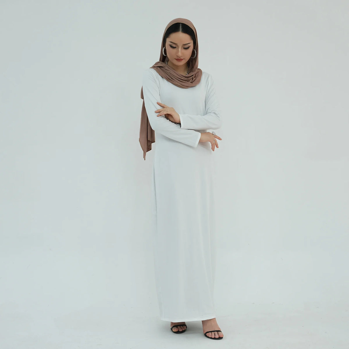 2025 Ramadan Muslim Women Abaya Islamic Stretch Underskirt - Solid Milk Silk Layering Dress Modest Elastic Inner Slip