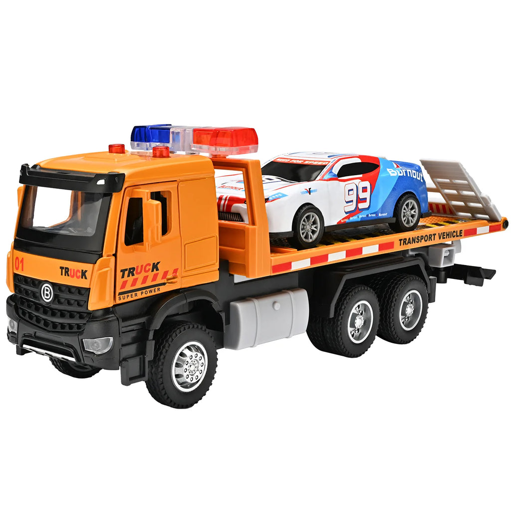 1:32 Flachbett-Rettungsfahrzeug-Modell, Anhänger, technisches Freilassungsfahrzeug, Legierung, Frontteil, mit Sound und Licht, Rückprallgurt, kleines Auto