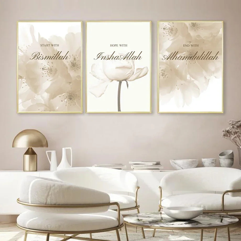Islamische marokkanische Reed-Beige-Blumen-Boho-Wandkunst, Leinwandgemälde, nordische Poster und Drucke, Wandbilder für Wohnzimmerdekoration