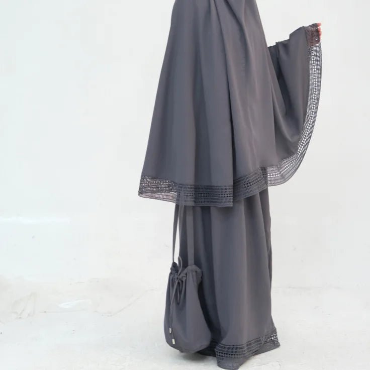 Complete Women's Islamic Prayer Outfit Set (4 Items) Includes Prayer Rug Carry Case Modest Abaya Dress and Khimar Headscarf