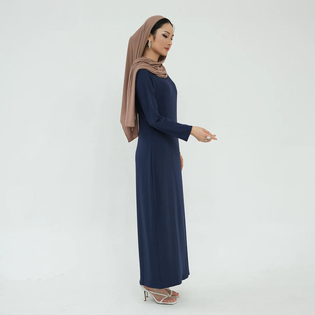 2025 Ramadan Muslim Women Abaya Islamic Stretch Underskirt - Solid Milk Silk Layering Dress Modest Elastic Inner Slip