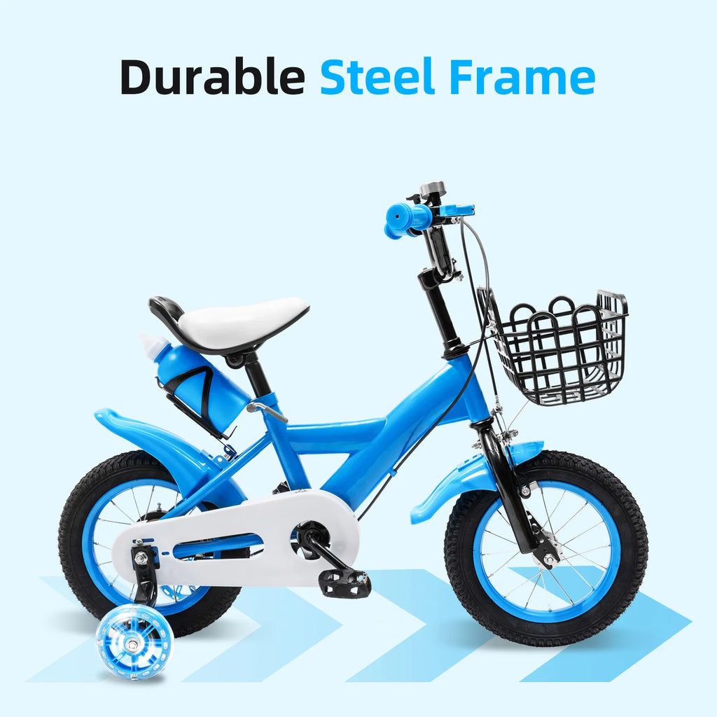 12-inch Stable Cycling Blue Kids Bike Children Bicycle Reliable Braking System Soft Cushion for Infants 2-4 Years