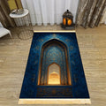 VIKAMA Islamischer Gebetsteppich, Blau-Gold Luxuriöses Moschee-Design, Faltbarer Waschbarer Muslimischer Teppich für Salah, Eid-Geschenk