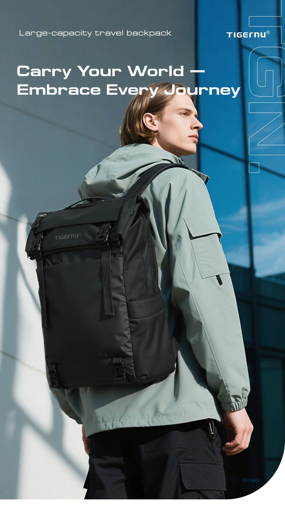 Tigernu Reiserucksack für Herren, TPU, wasserdicht, Rucksack für Herren, erweiterbar, Herrenrucksack, Business-Taschen, Schulrucksack