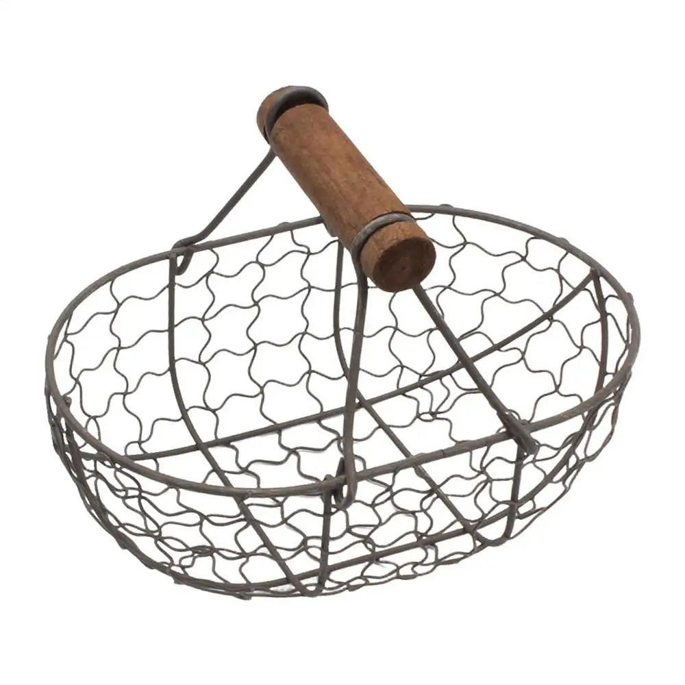 Kitchen Egg Storage Basket Creative Fruit Basket Retro Iron Snack Bread Vegetable Storage Container Holder With Wooden Handle