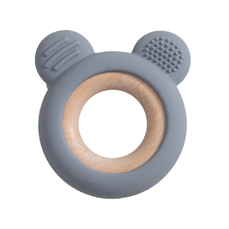 1PC Baby Silicone Wooden Teether Ring Cute Bear Infant Nursing Teething Toys Newborn Health Care Chewing Toy Baby Accessories