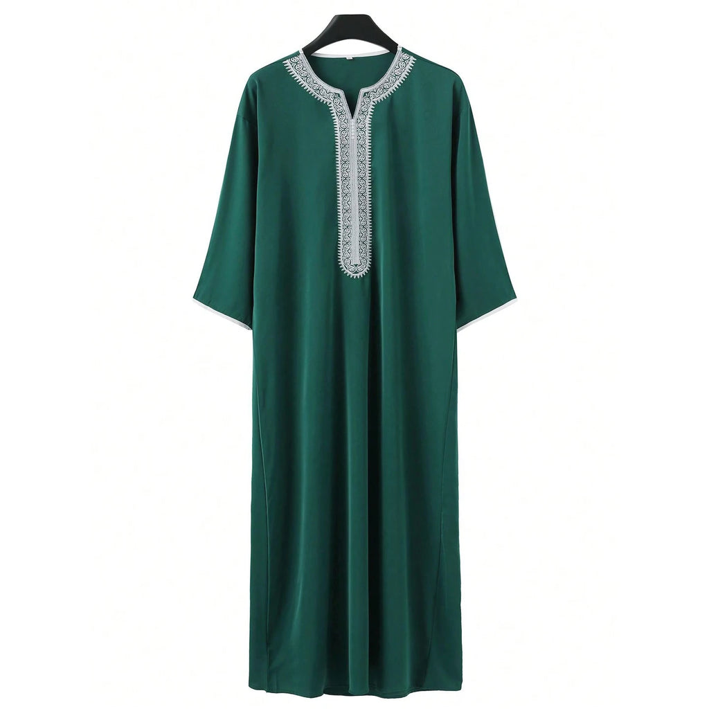 New Islamic Muslim Men's Thobe Long-sleeved Classic Embroidery Robe Arabic Ethnic Style Men's Casual Formal Robe Prayer Dress