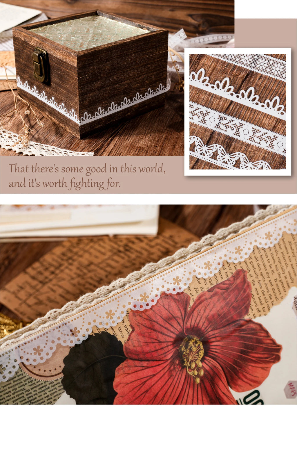 1Roll Lace Series PET Tape Scrapbooking Decoration Stickers Perfect for Collage Journaling Craft Diy Supplies