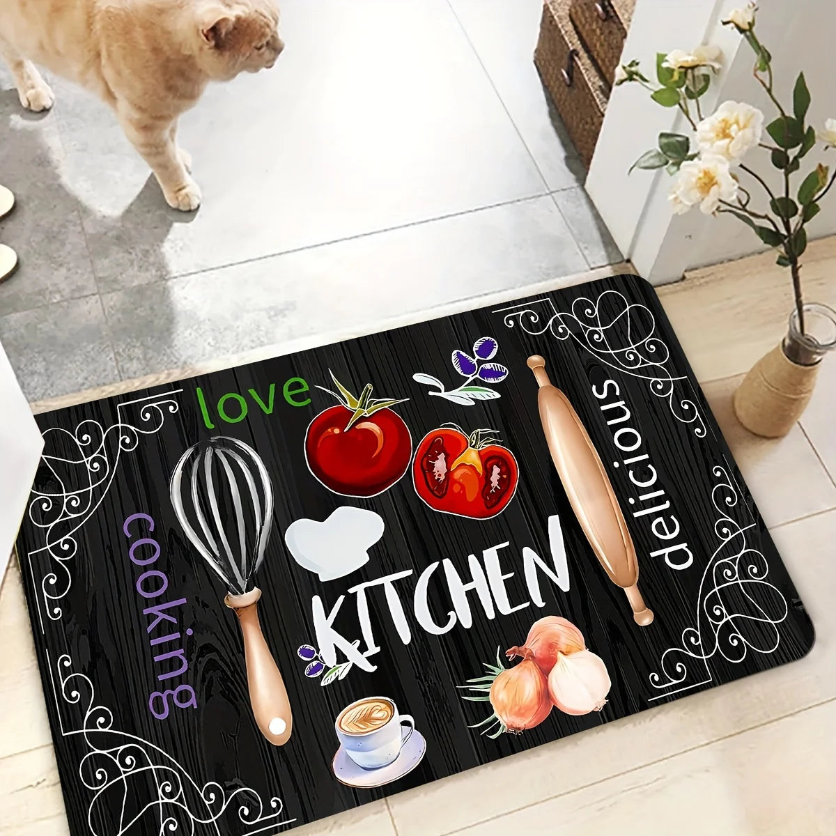 Kitchen Knives, Forks Cooking Utensils Vegetables Set, Printed Rug Indoor And Outdoor Entrance Door Laundry Room Bathroom Pad