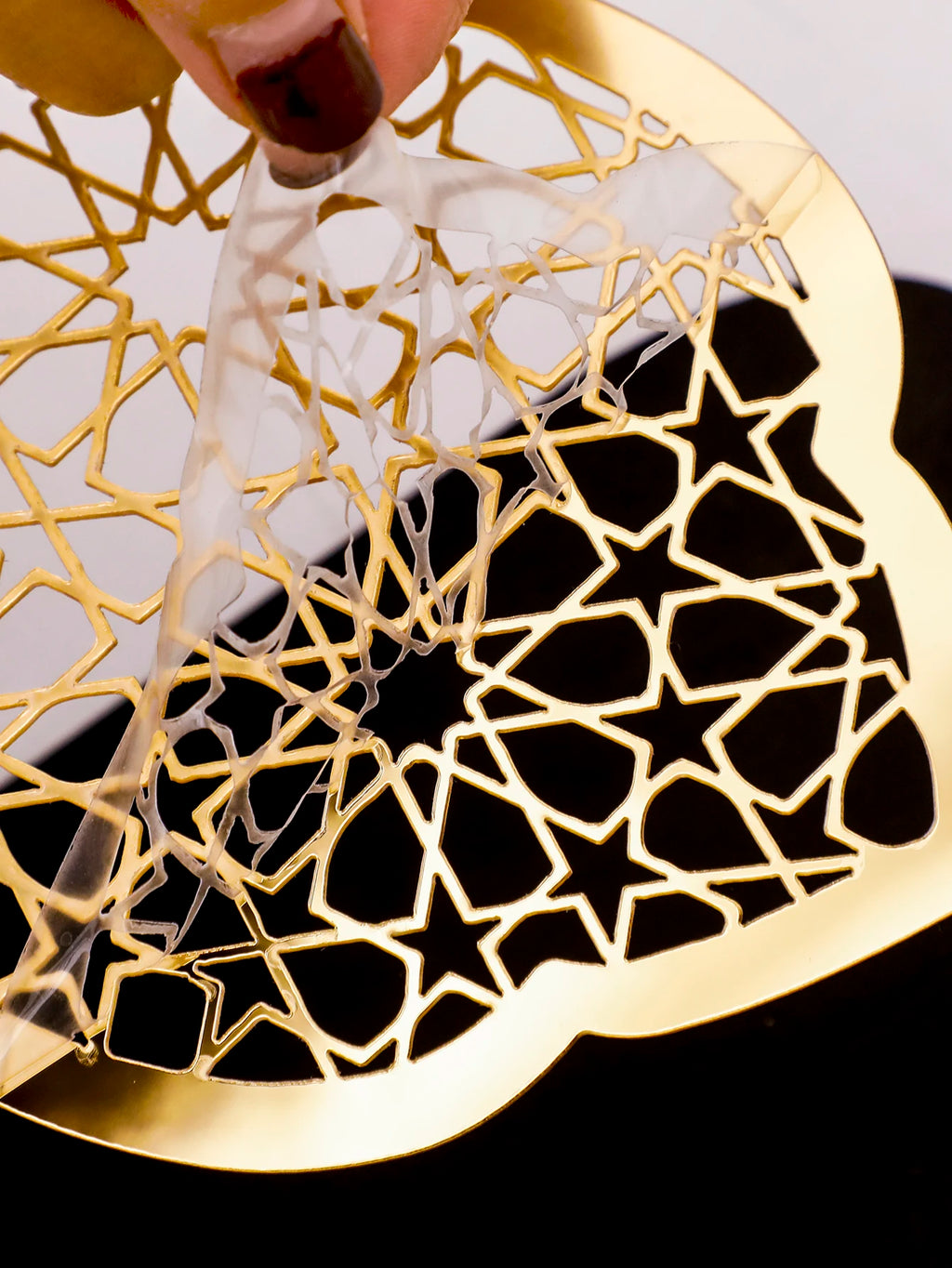 Islamic Ramadan Wood Wall Shelf Geometric Gold Black Acrylic Hanging Shelf for Eid Mubarak Kareem Candle Incense Home Decor Gift