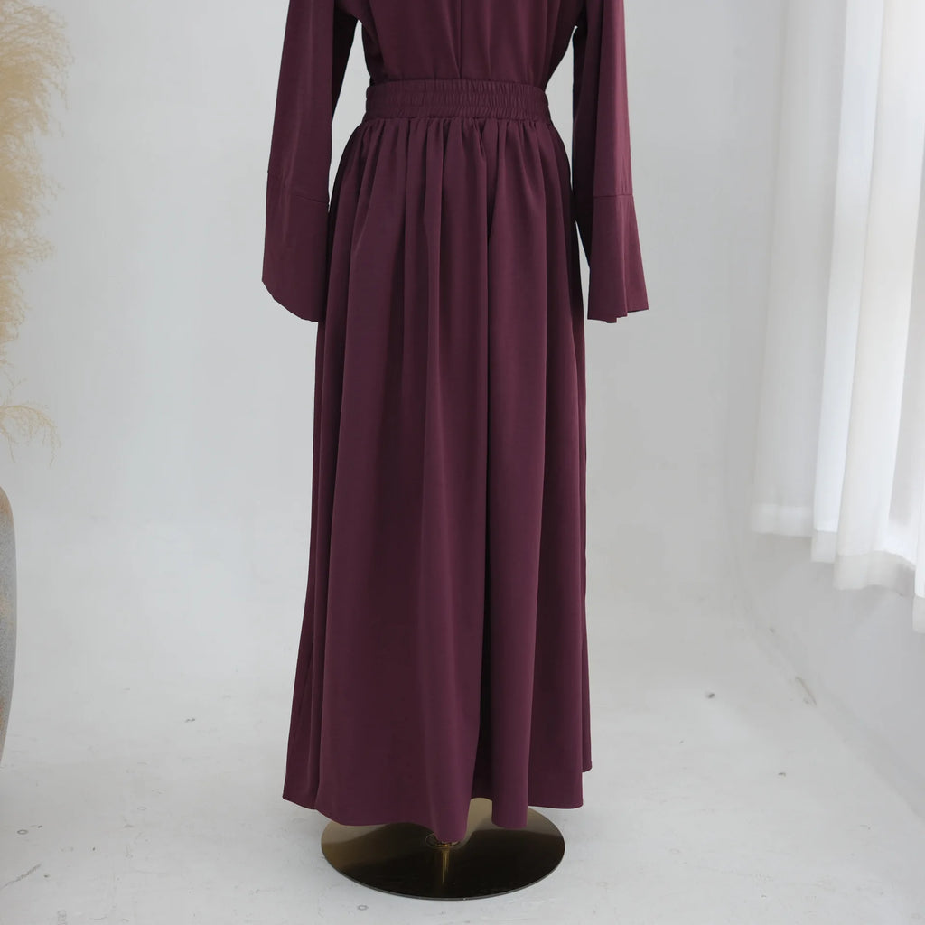 Elegant Muslim Women 2 Piece Abaya Set Ramadan Modest Summer Daily Turkey Top and Skirt Suit Islamic Casual Outfit for Eid