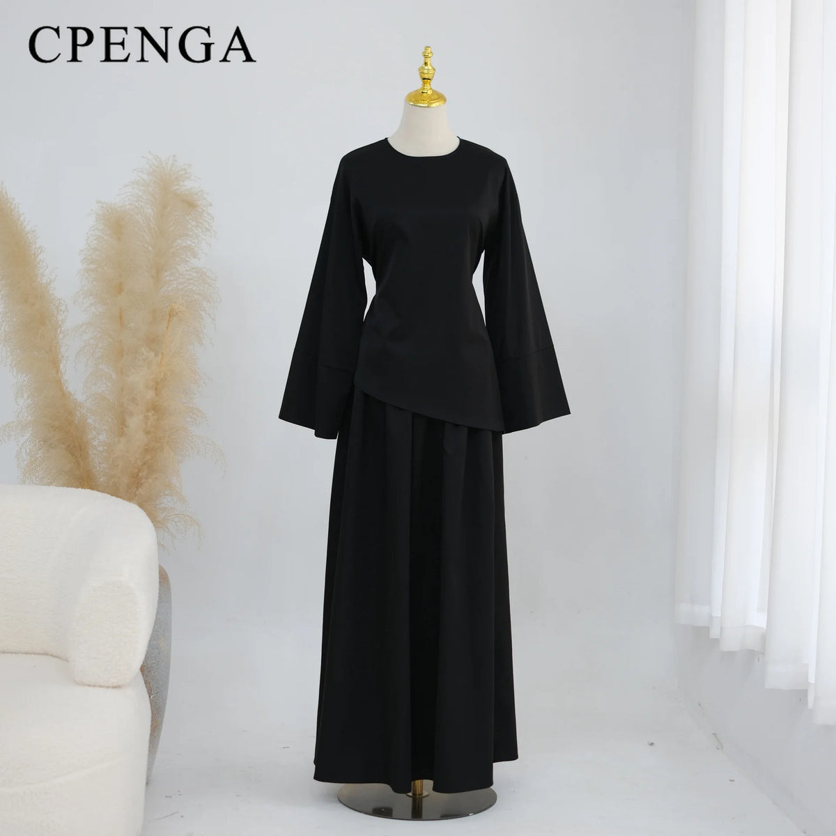 Elegant Muslim Women 2 Piece Abaya Set Ramadan Modest Summer Daily Turkey Top and Skirt Suit Islamic Casual Outfit for Eid