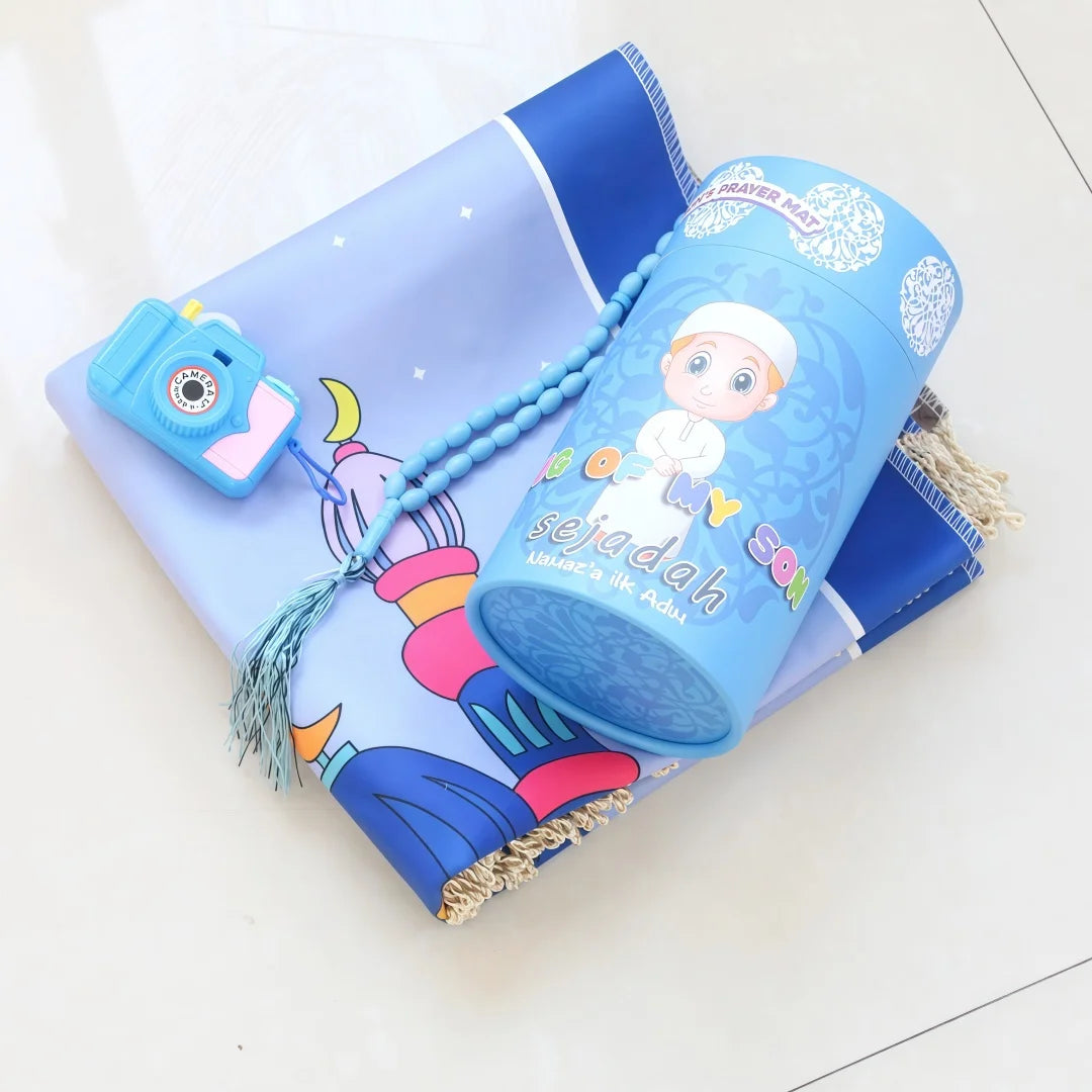 Islamic Kids Prayer Rug Best Sajadah Gift Romadan Gift Children Portable Mat 4pcs Set