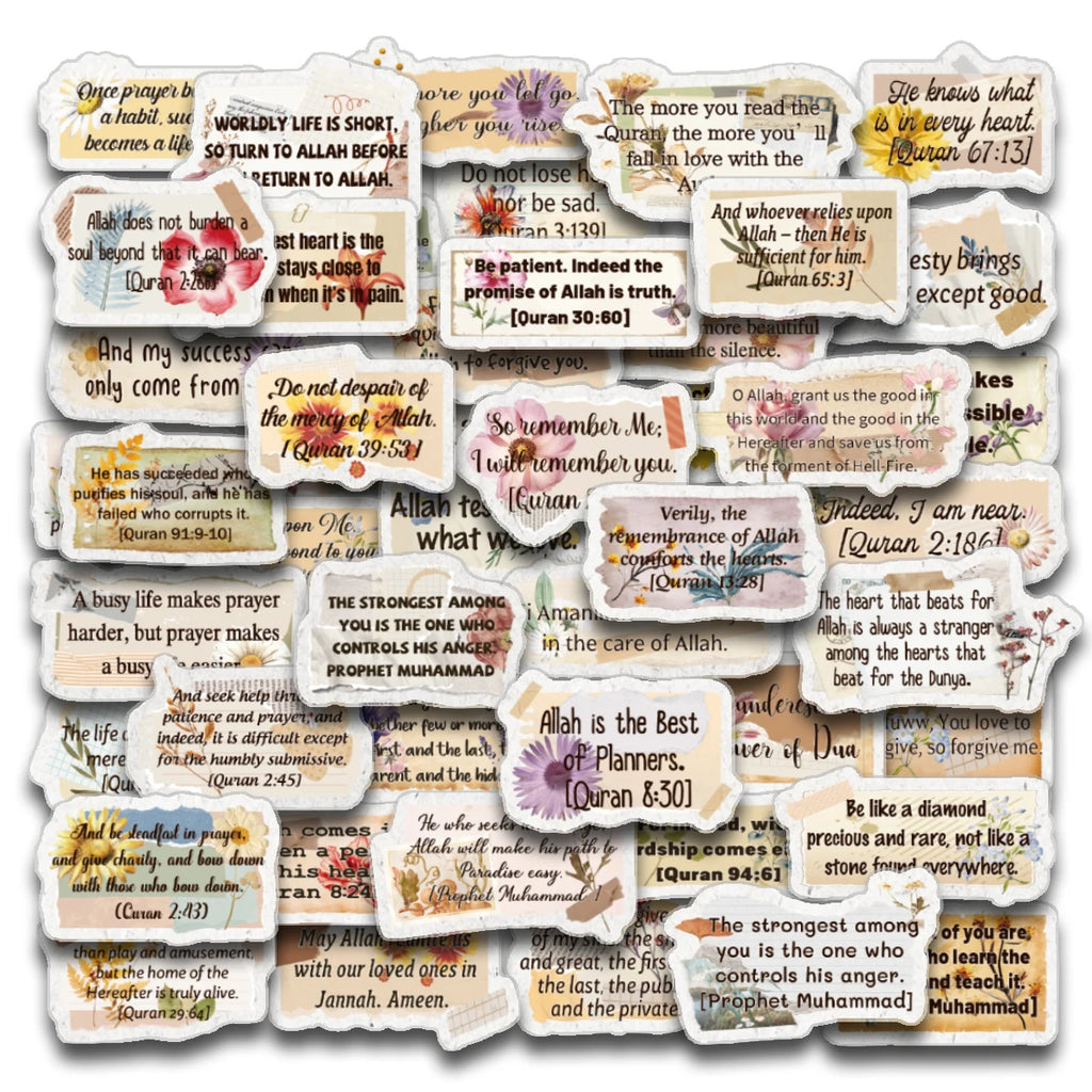 4sheets-50pcs Islamic Quranic Verses Inspirational Quotes Stickers For Quran Journaling,Scrapbooking,Ramadan Decor,Muslim Gifts