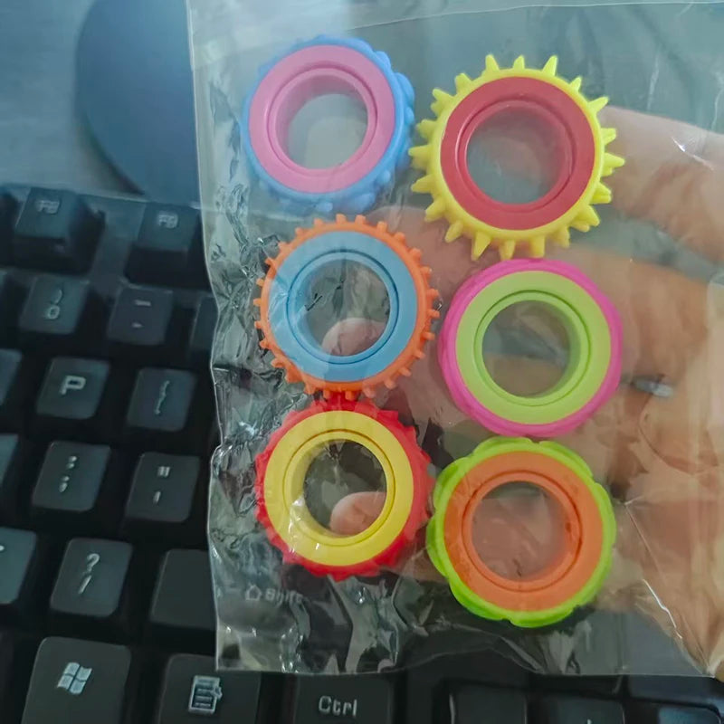 6PCS Rotating Fidget Ring for Kids Sensory Finger Spinner Anti Anxiety Autism ADHD Quiet Stress Relief Gifts Classroom Prizes
