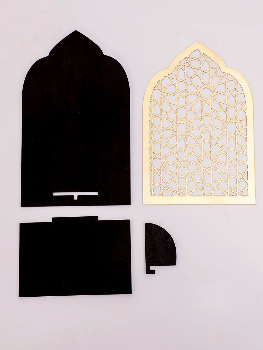 Islamic Ramadan Wood Wall Shelf Geometric Gold Black Acrylic Hanging Shelf for Eid Mubarak Kareem Candle Incense Home Decor Gift