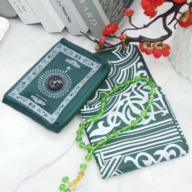 Islamic Travel Prayer Mat With Beads Portable Prayer Rug With Compass Waterproof Muslim Prayer Mat For Ramadan Gifts