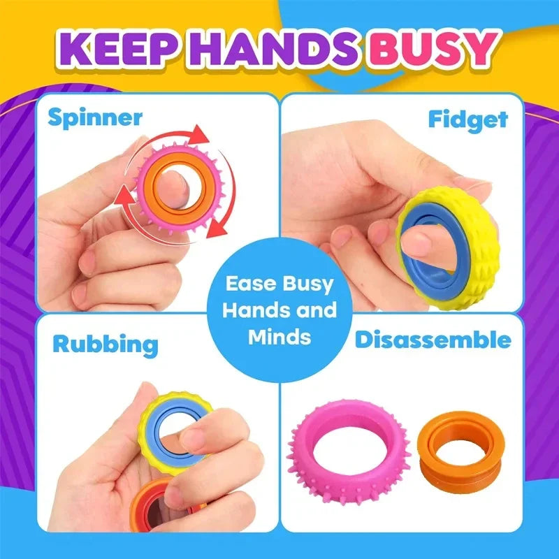 Rotating Fidget Ring Sensory Finger Spinner Anti-Anxiety Stress Relief Toys for Adults ADHD Autism Quiet Classroom Prizes Gifts
