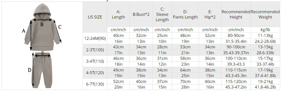 2026 Children Kids Fleece Winter Outfits Solid Cotton Hooded Sweatshirt+Pants Toddler Infant Suit Boy Girl Casual Warm Clothes