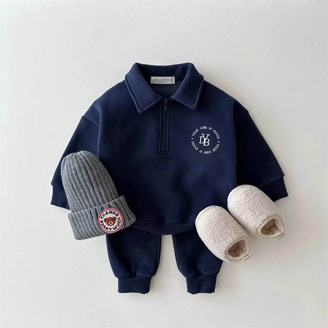 2025 Winter New Baby Long Sleeve Warm Clothes Set Infant Boy Fleece Sweatshirt + Pants 2pcs Suit Plus Velvet Toddler Outfits