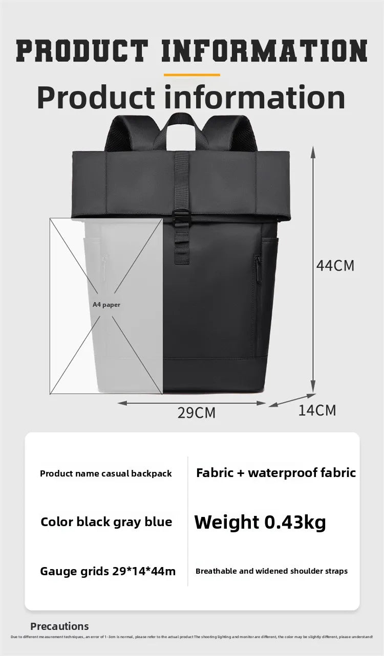 Europa und die Vereinigten Staaten: Neuer Roll-Top-Rucksack für Herren, Business- und Freizeitrucksack mit Rollverschluss.
