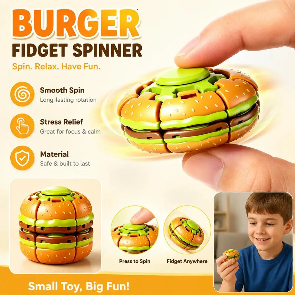 Burger Fidget Spinner Toy Creative Deformation Sensory Stress Relief Toy Cute Food Spinner Fingertip Decompression