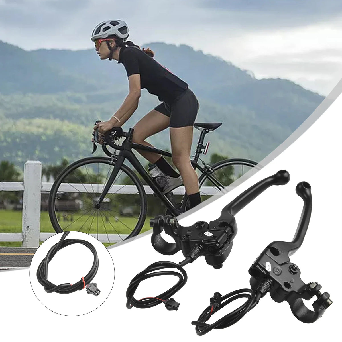 1 Pair E-Bike Mechanical Brake Levers Electric Bicycle Part With Parking Button 2-pin Male Cycling Handle Ebike Accessories