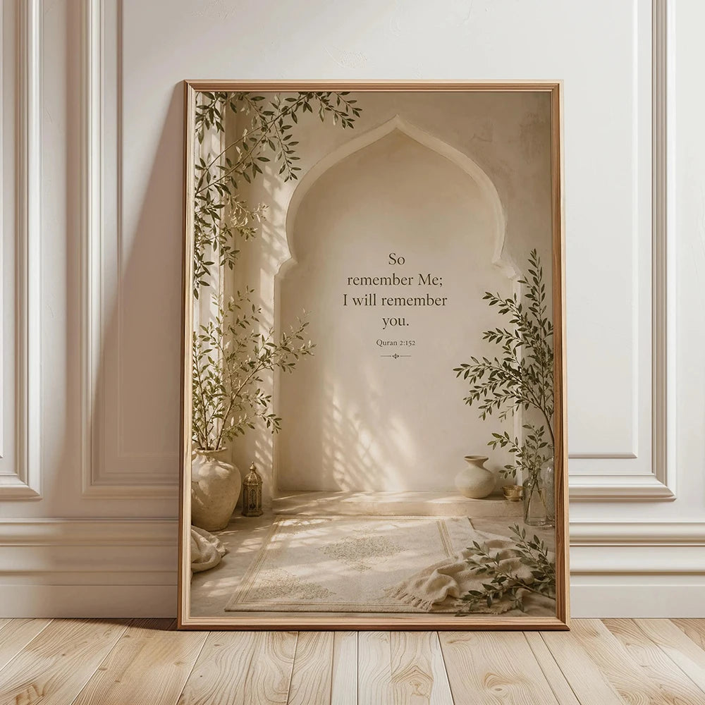 Islamische Koranvers-Wandkunst, „Remember Me“-Druck, weibliche muslimische Gebetsraumdekoration, neutrales islamisches Ramadan-Poster, ohne Rahmen