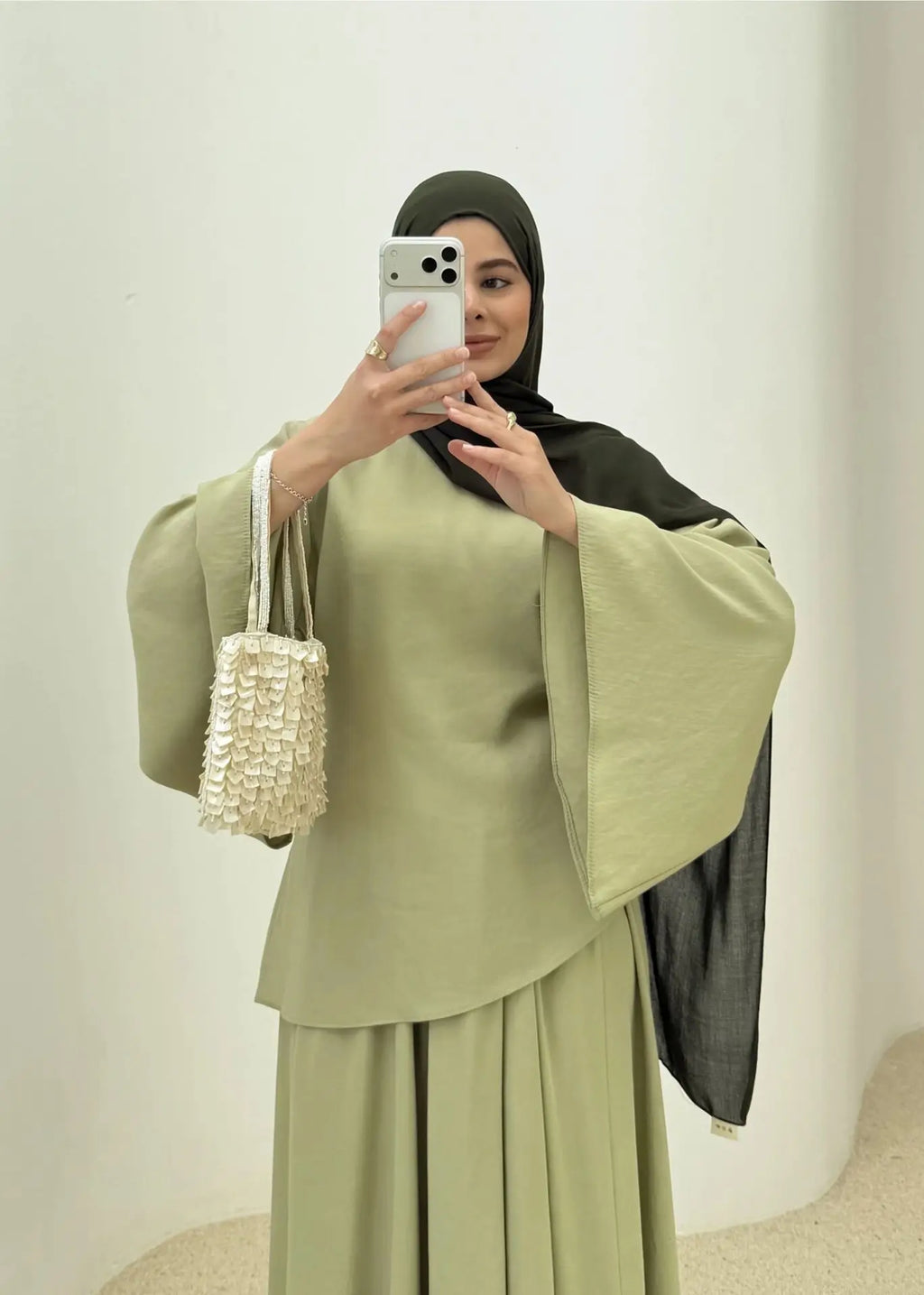 Elegant Muslim Women 2 Piece Abaya Set Ramadan Modest Summer Daily Turkey Top and Skirt Suit Islamic Casual Outfit for Eid