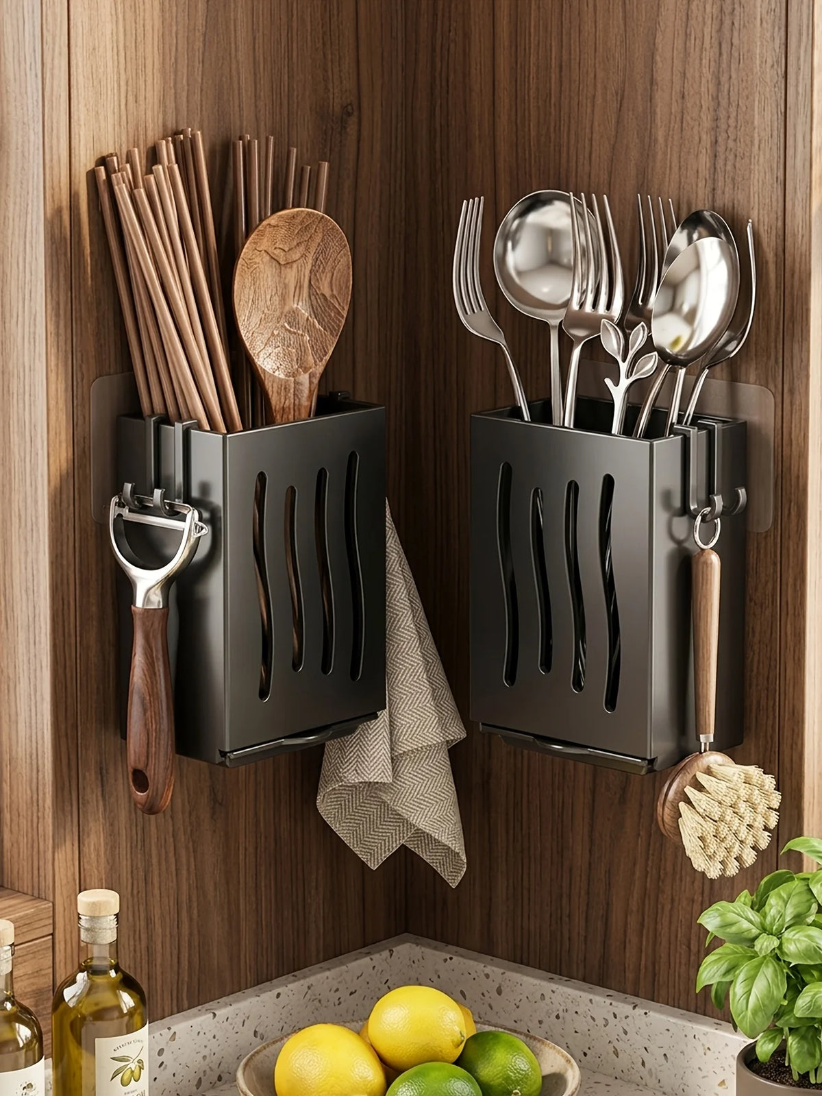 Kitchen Chopstick Spoon Drying Rack, Multifunctional Utensil Storage Holder with Built-in Drain Box for Knives Forks Cutlery