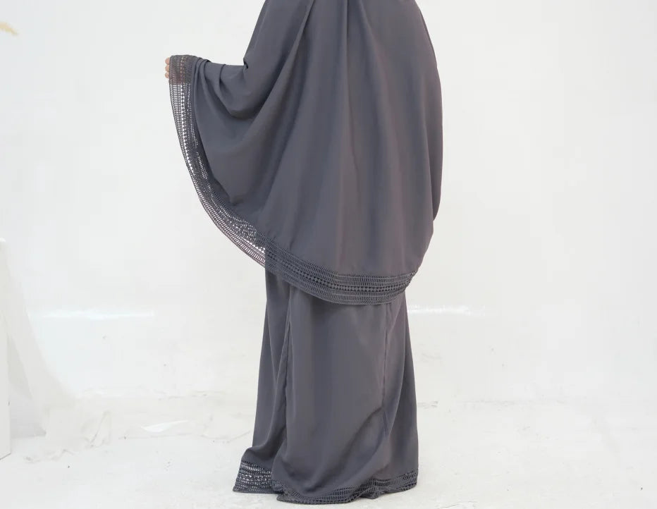 Complete Women's Islamic Prayer Outfit Set (4 Items) Includes Prayer Rug Carry Case Modest Abaya Dress and Khimar Headscarf