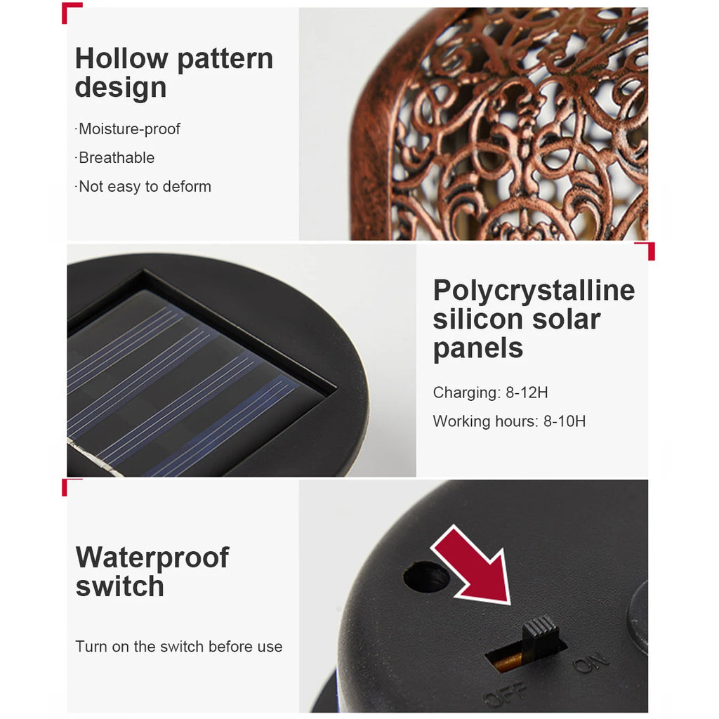 Solar Lanterns Outdoor Waterproof Garden Solar Light Hanging Decor Hollow Out Retro Metal Solar Lights Yard, Patio, Garden Decor